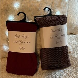 Charlie Paige Burgundy and Brown Chevron Leggings, package deal